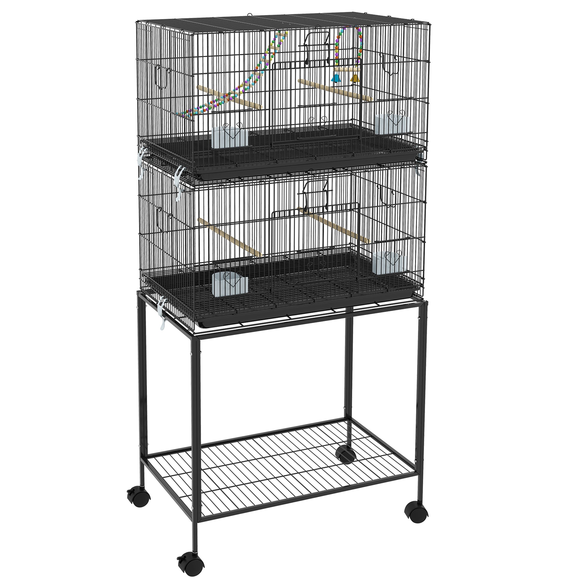 PawHut Two-Tier Bird Cage on Wheels, with Stand, for Small Birds