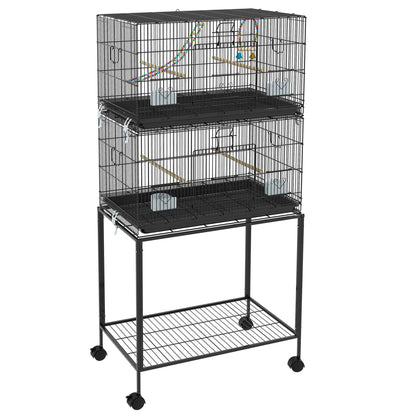 PawHut Two-Tier Bird Cage on Wheels, with Stand, for Small Birds