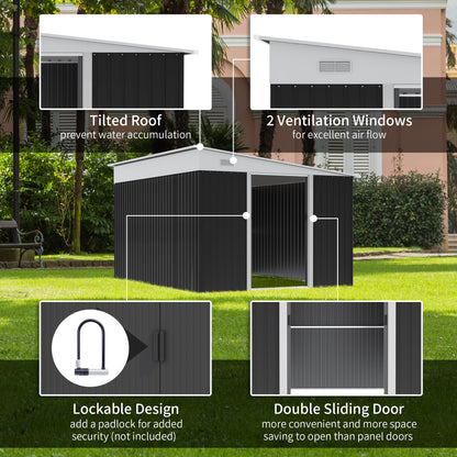 Outsunny 3.3 x 2.68m Corrugated Metal Shed - Black