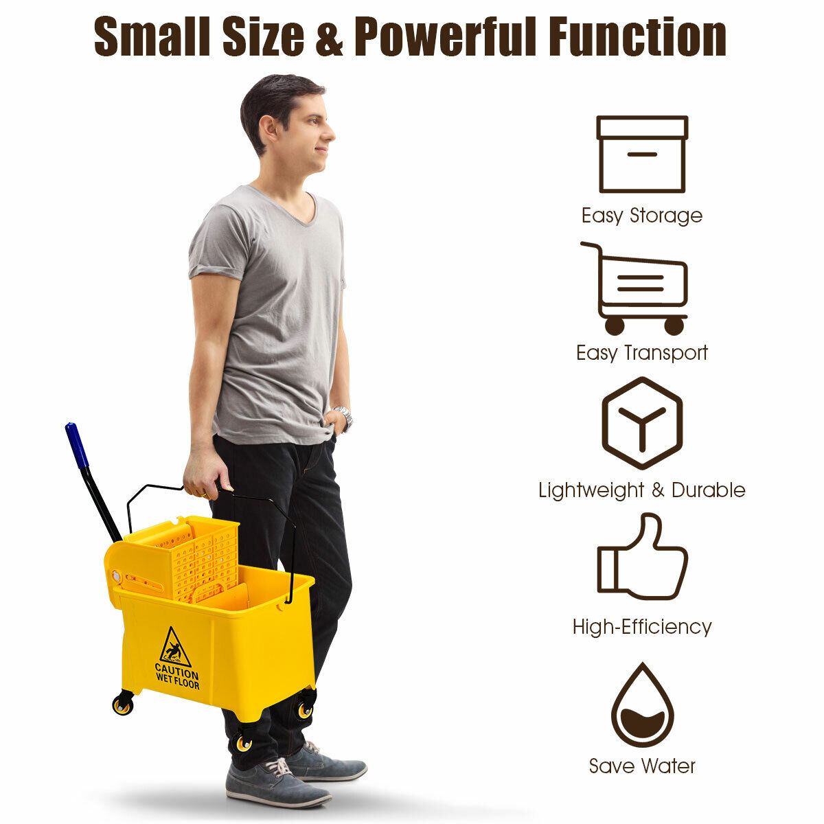 Commercial Mop Bucket with Mop Holder and Wringer for Household-Size 1