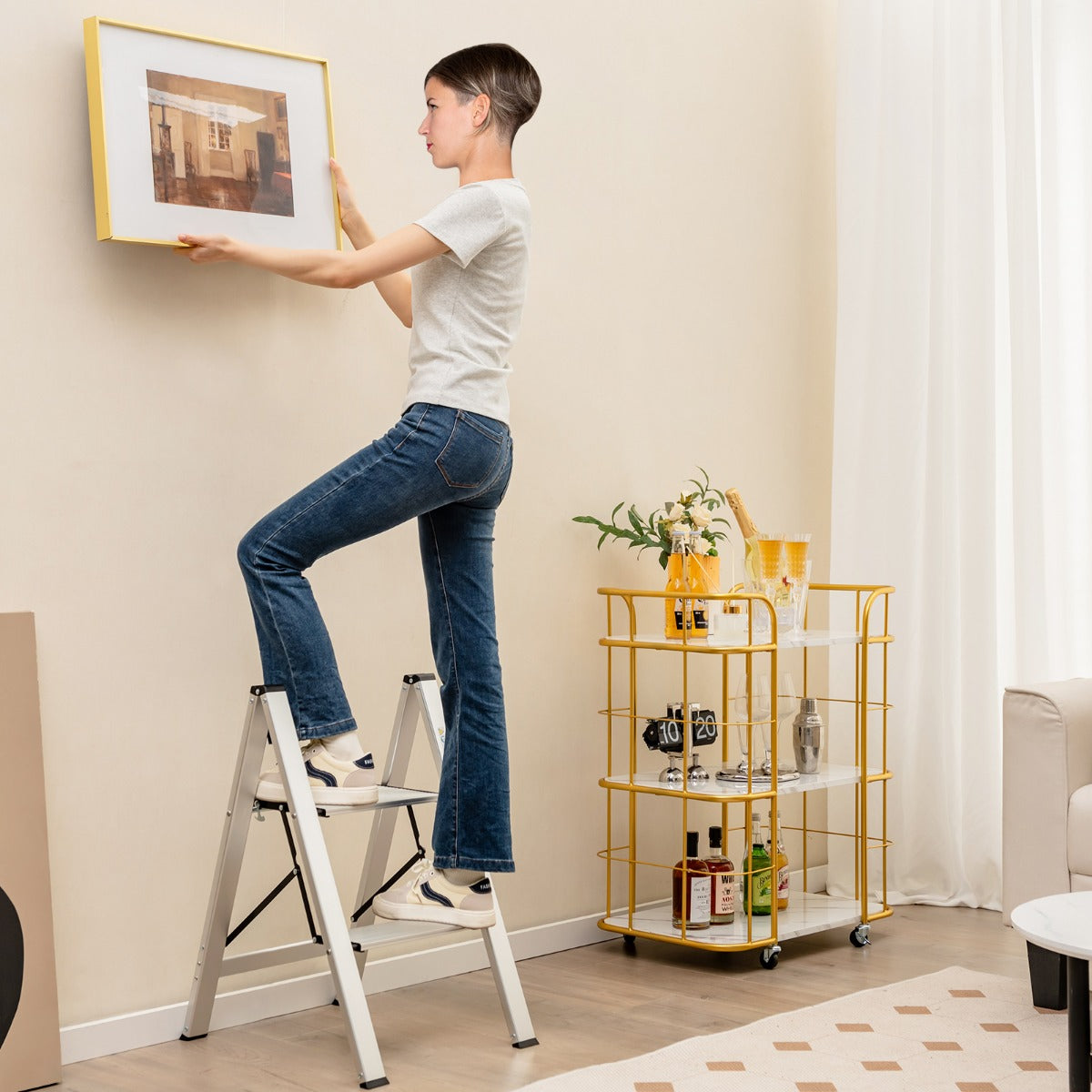 Aluminum Folding Step Stool with Non-Slip Pedal &amp; Footpads