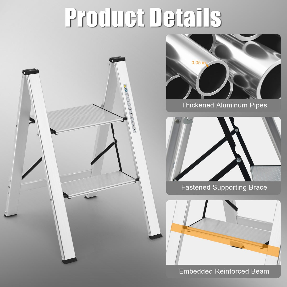 Aluminum Folding Step Stool with Non-Slip Pedal &amp; Footpads