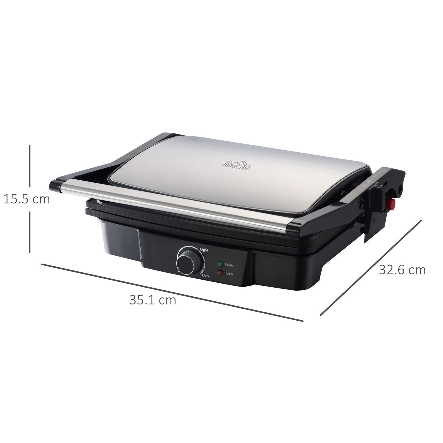 HOMCOM Health Grill & Panini Press, 4 Slice Toastie Machine, 2000W Electric Non-stick Grill with 180° Flat Open, Drip Tray and Adjustable Temperature