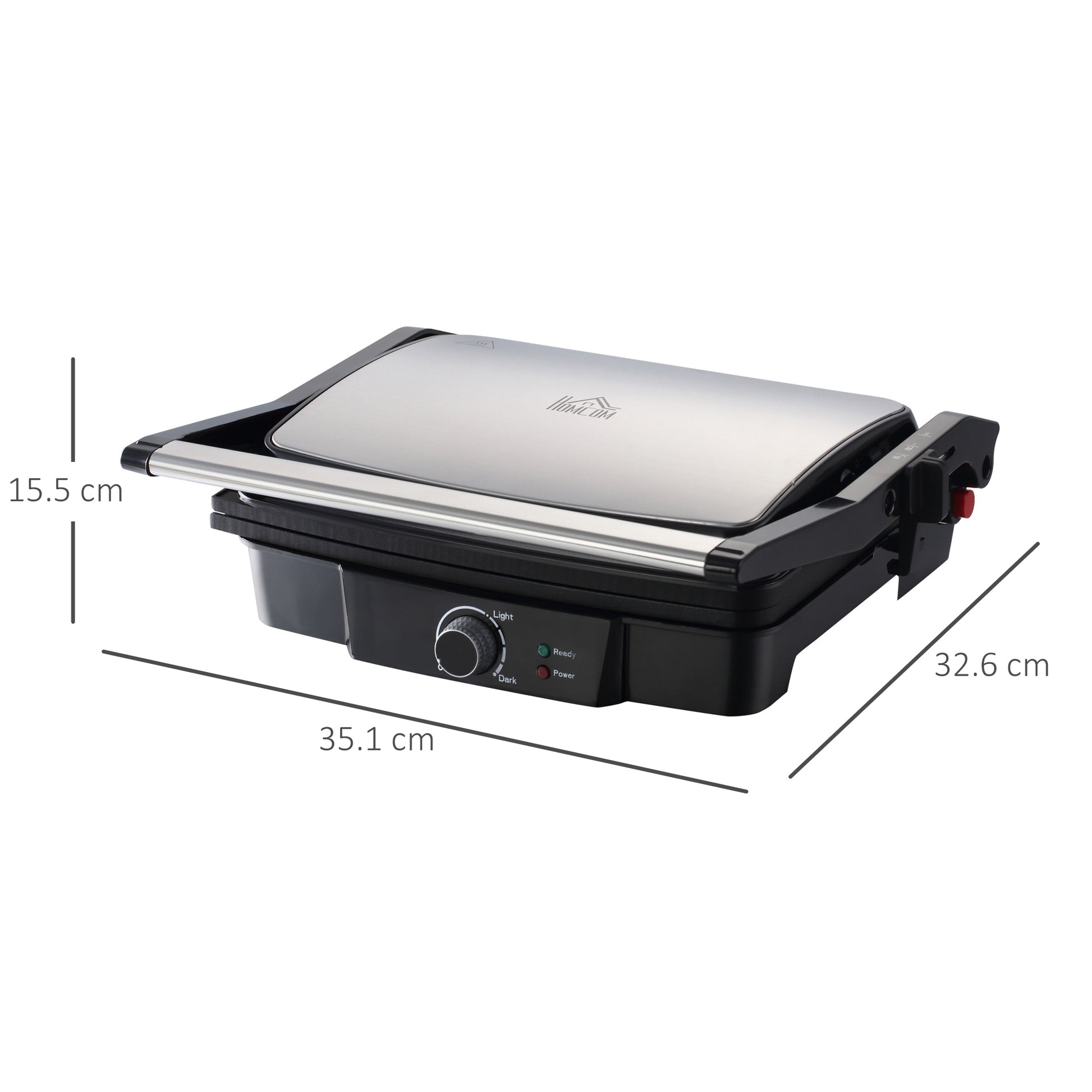 HOMCOM Health Grill & Panini Press, 4 Slice Toastie Machine, 2000W Electric Non-stick Grill with 180° Flat Open, Drip Tray and Adjustable Temperature