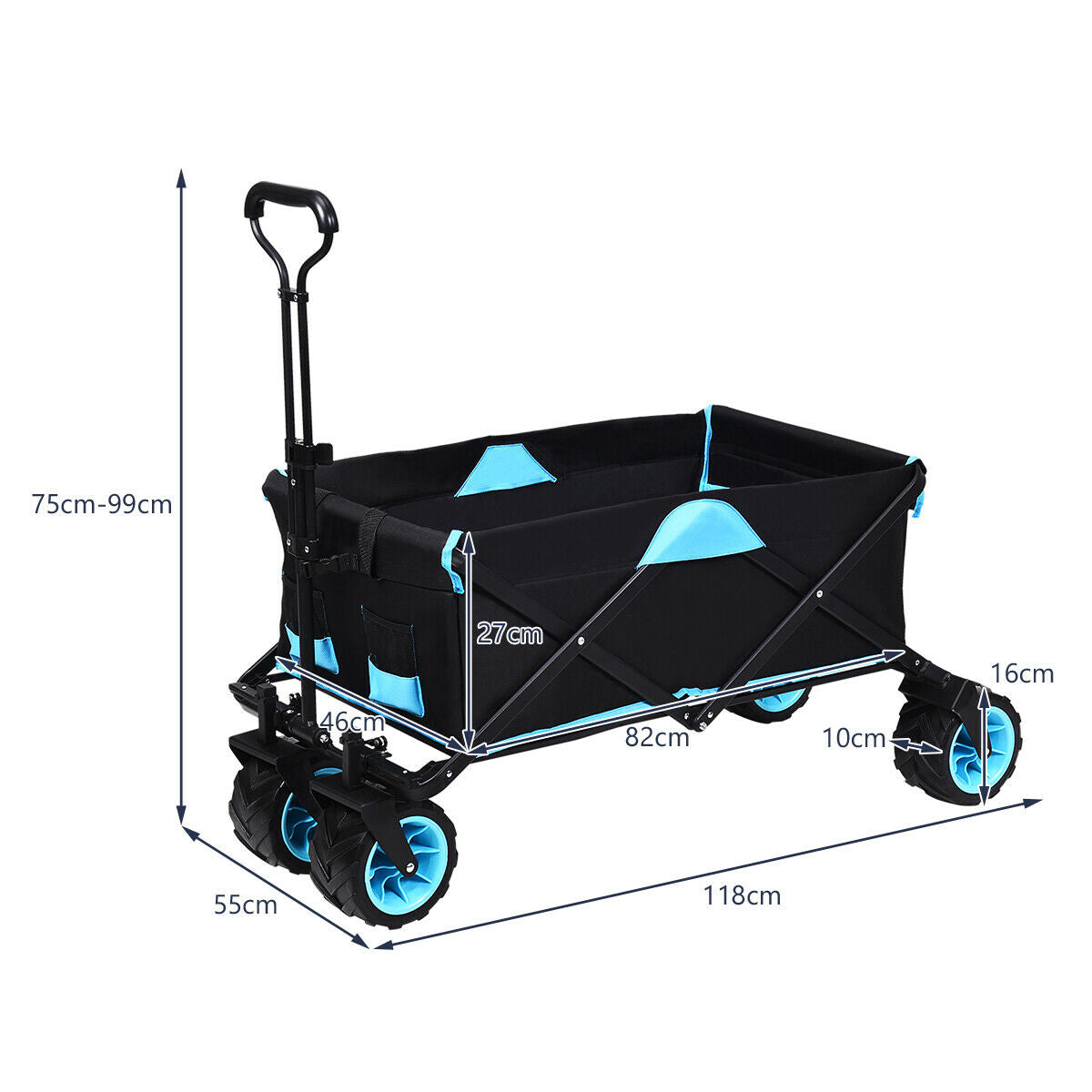 Folding Wagon Cart with Top Cover and Cup Holders
