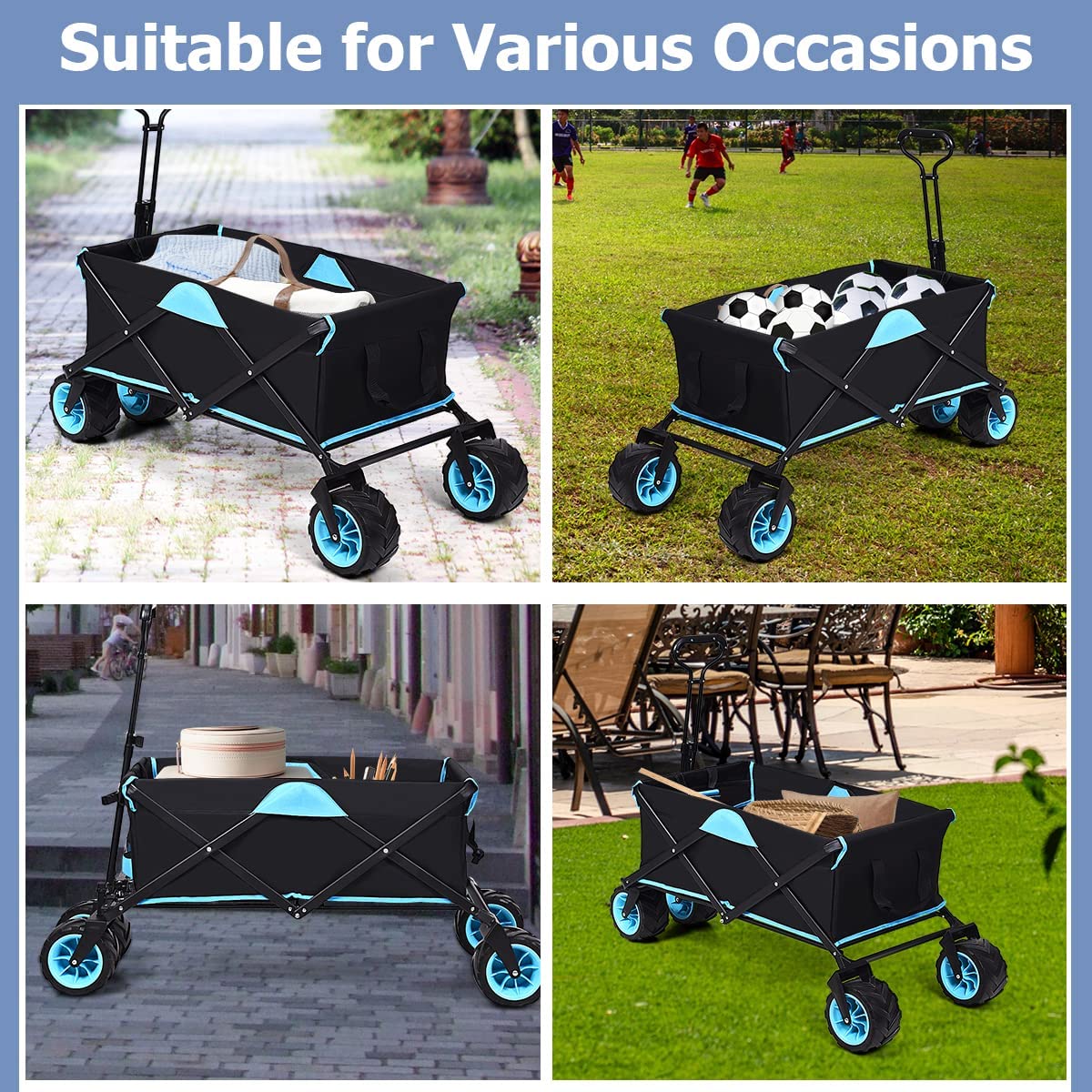 Folding Wagon Cart with Top Cover and Cup Holders