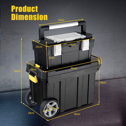 2 Piece Rolling Portable Tool Storage Box Set with Pulling Handle