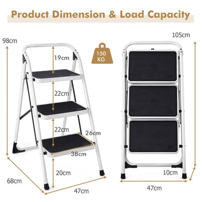 Folding Portable 3-Tread Step Ladder with Platform and Safe Lock