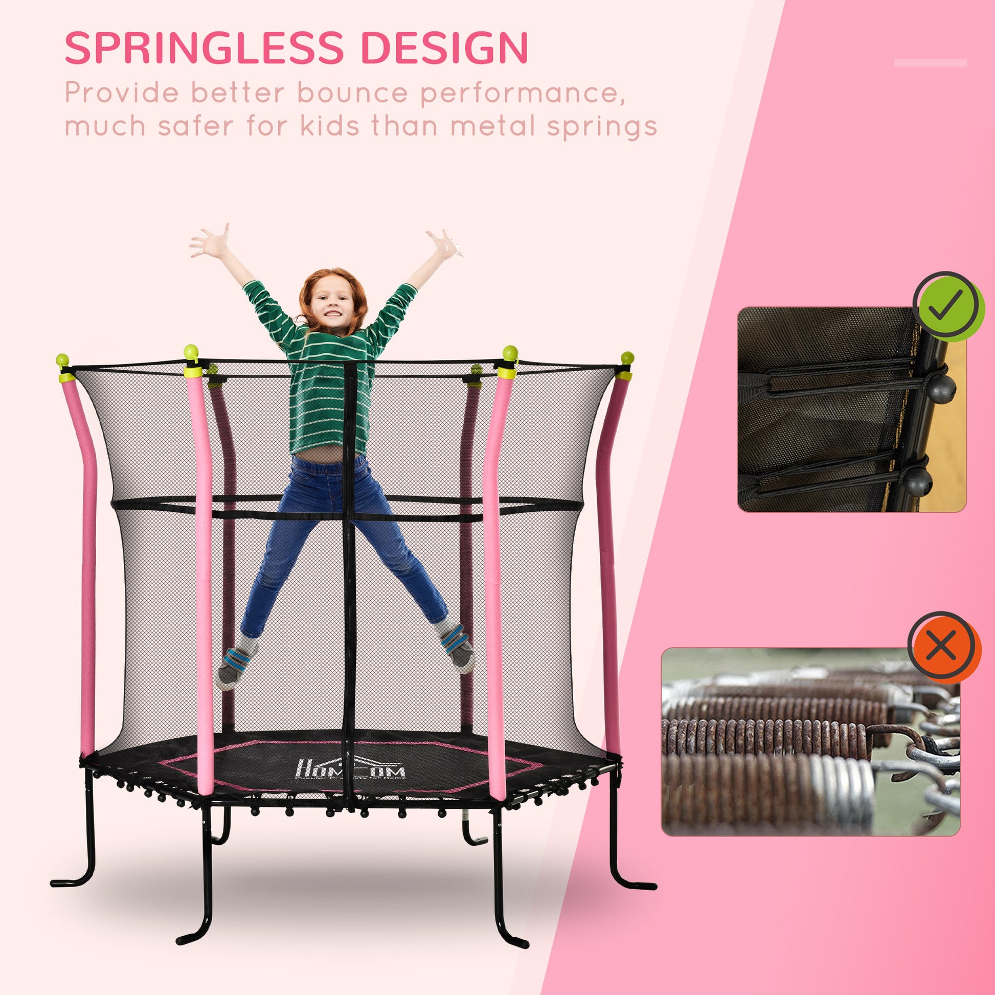 HOMCOM 5.2FT / 63 Inch Kids Trampoline With Enclosure Net Mini Indoor Outdoor Trampolines for Child Toddler Age 3 - 10 Years Pink