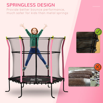 HOMCOM 5.2FT / 63 Inch Kids Trampoline With Enclosure Net Mini Indoor Outdoor Trampolines for Child Toddler Age 3 - 10 Years Pink