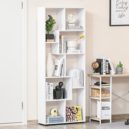HOMCOM 8-Tier Freestanding Bookcase w/ Melamine Surface Anti-Tipping Foot Pads Home Display Storage Grid Stand Modern Style - White