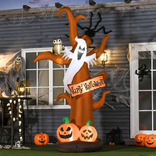 HOMCOM Next Day Delivery 2.7m Halloween Inflatable Tree with Ghost and Pumpkin, LED Lighted for Home Indoor Outdoor