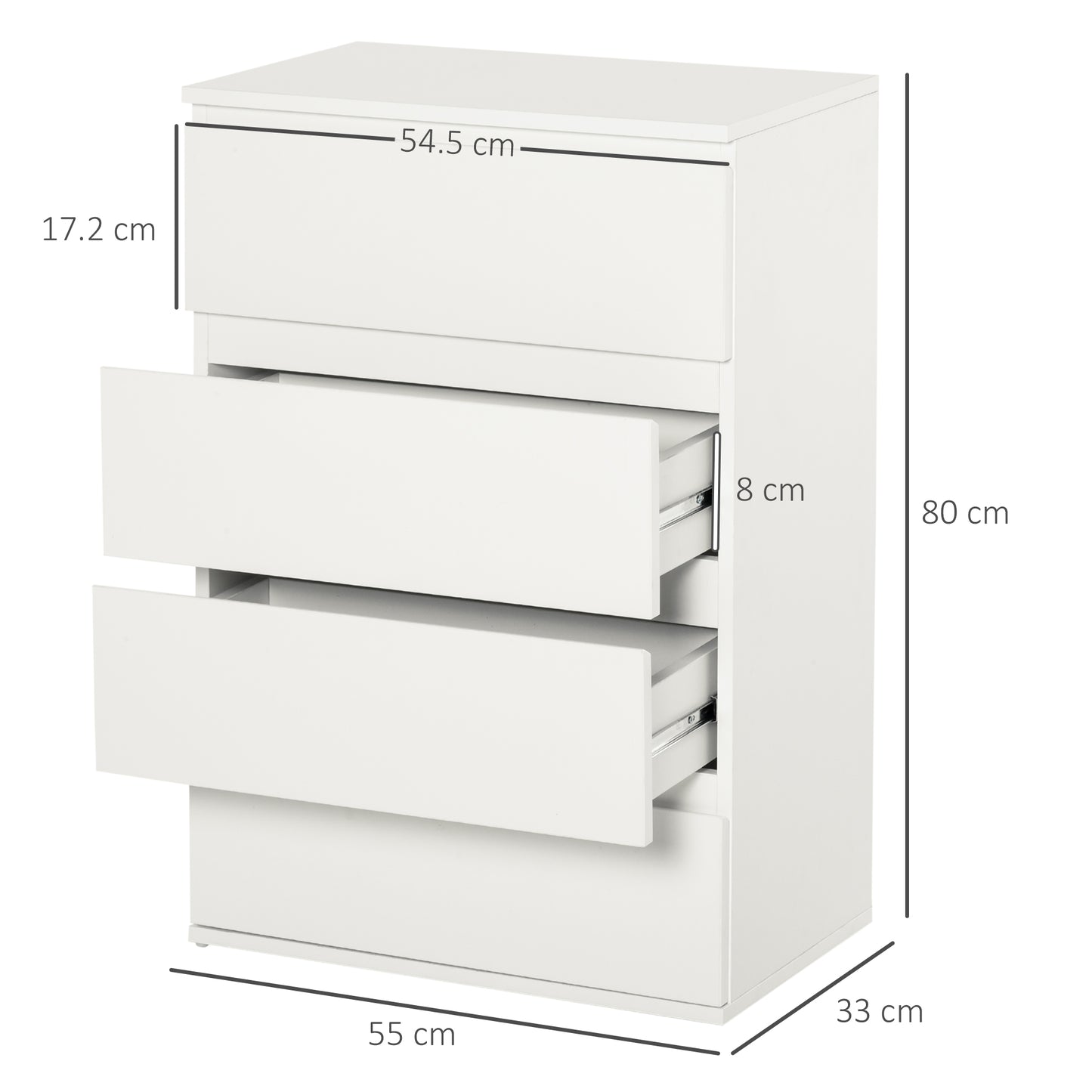 HOMCOM Chest of Drawers, 4 Drawers Storage Cabinet Floor Tower Cupboard for Bedroom Living Room, White