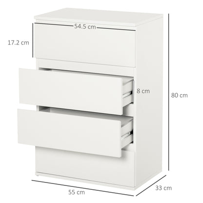 HOMCOM Chest of Drawers, 4 Drawers Storage Cabinet Floor Tower Cupboard for Bedroom Living Room, White