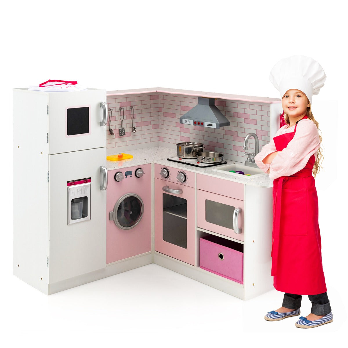 Kids Corner Play Kitchen with Apron and Chef Hat