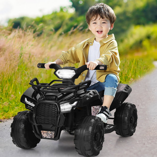 6V Battery Powered Quad Bike with LED Light Horn Music and Storage Box-Black