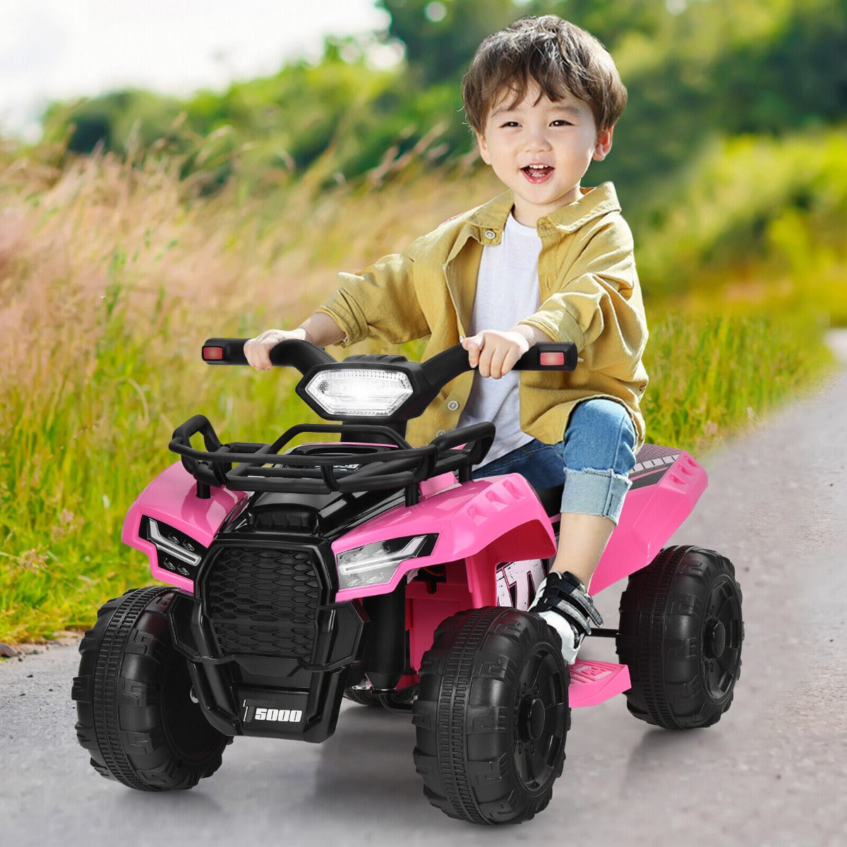 6V Battery Powered Quad Bike with LED Light Horn Music and Storage Box-Pink