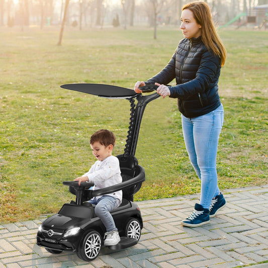 3-in-1 Mercedes Benz Licensed Kids Ride On Push Car with Canopy-Black