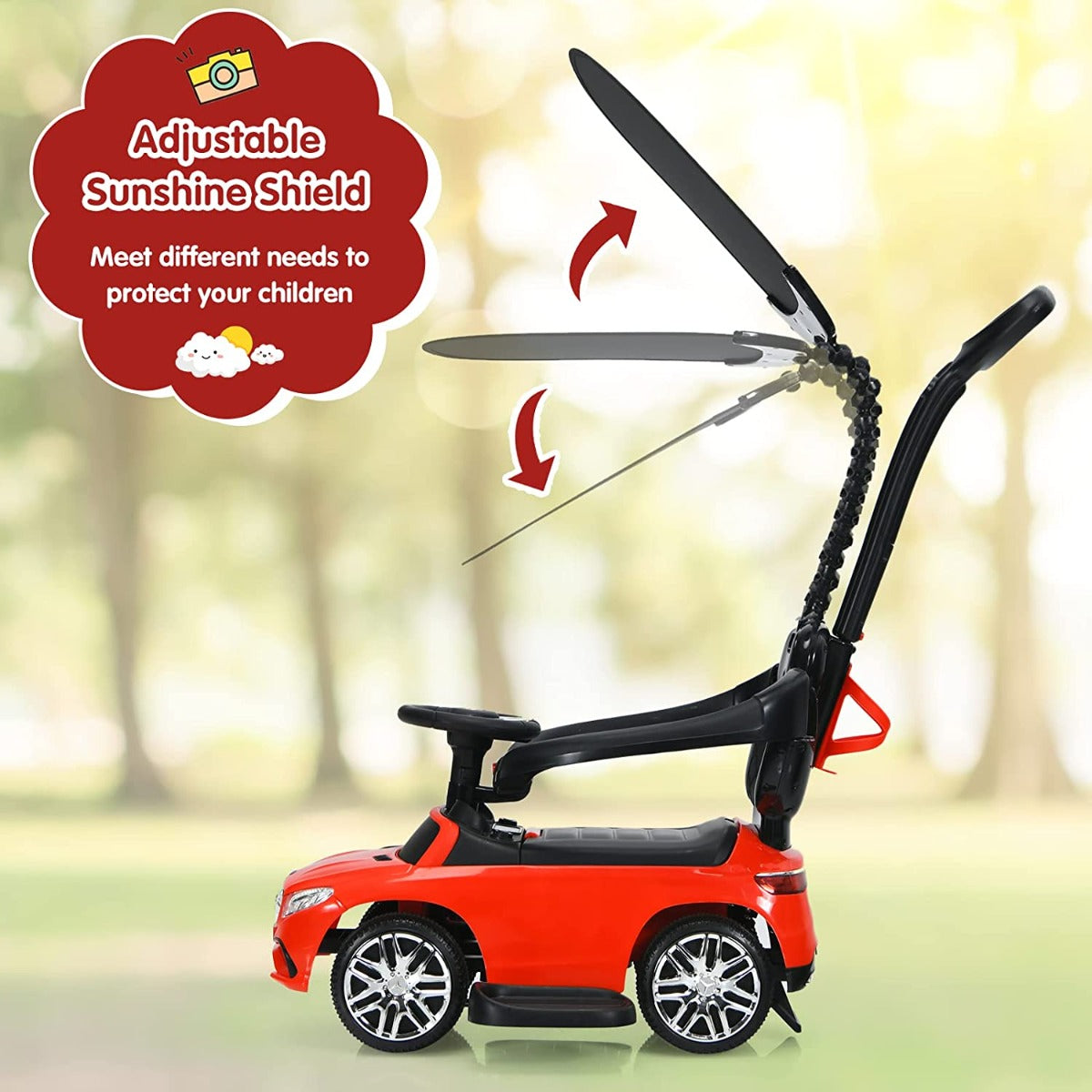 3-in-1 Mercedes Benz Licensed Kids Ride On Push Car with Canopy-Red