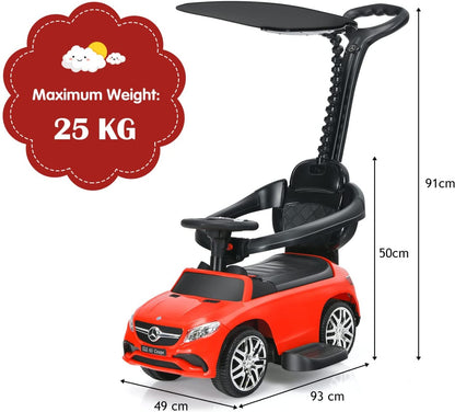 3-in-1 Mercedes Benz Licensed Kids Ride On Push Car with Canopy-Red