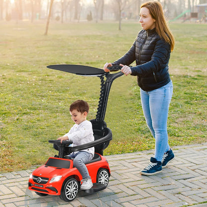 3-in-1 Mercedes Benz Licensed Kids Ride On Push Car with Canopy-Red