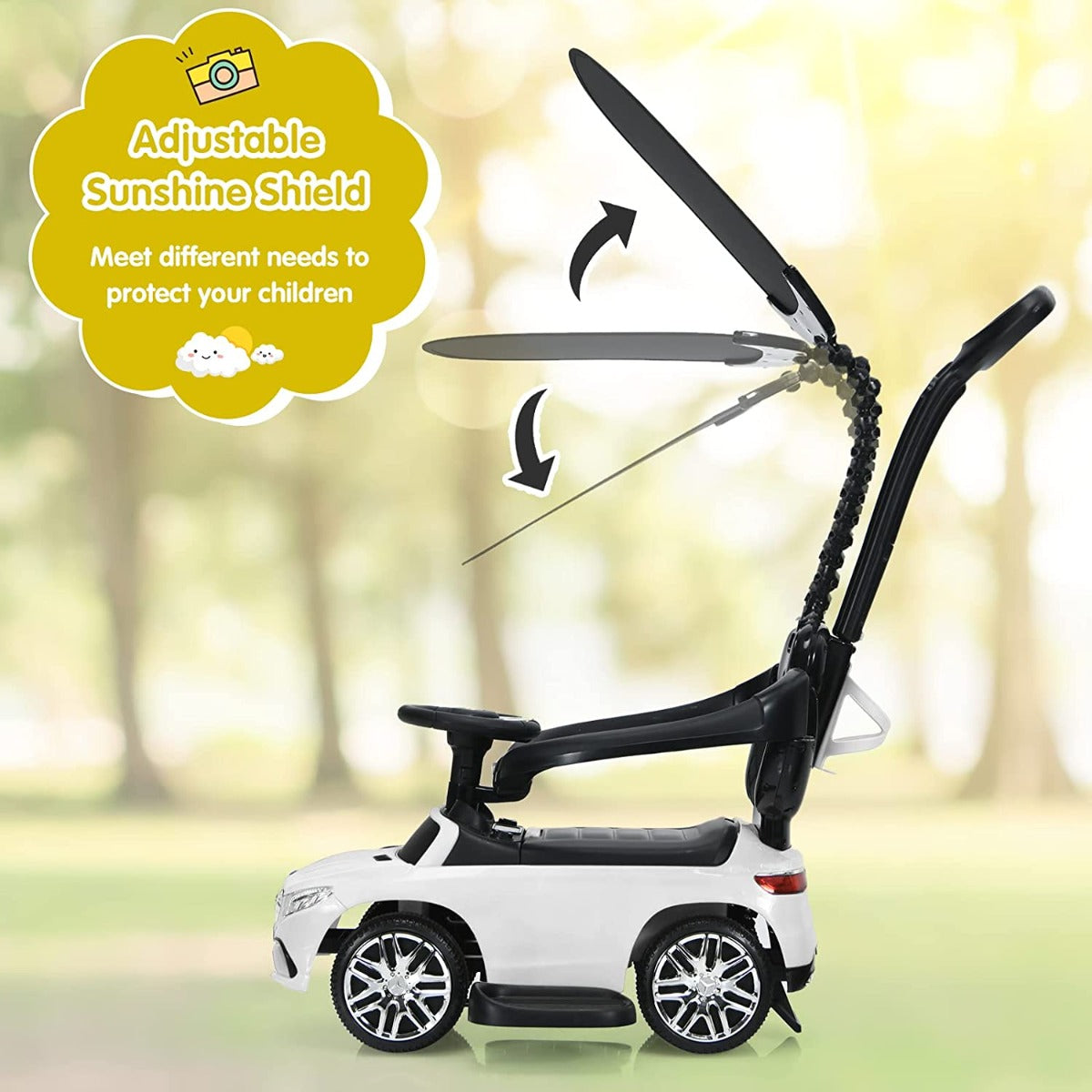 3-in-1 Mercedes Benz Licensed Kids Ride On Push Car with Canopy-White