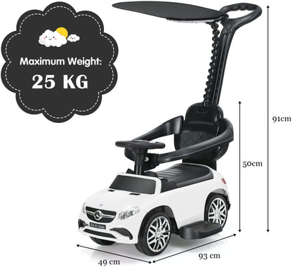 3-in-1 Mercedes Benz Licensed Kids Ride On Push Car with Canopy-White