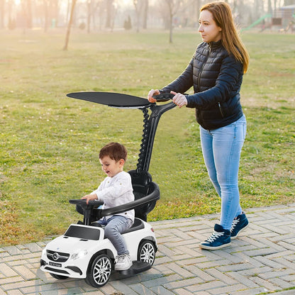 3-in-1 Mercedes Benz Licensed Kids Ride On Push Car with Canopy-White
