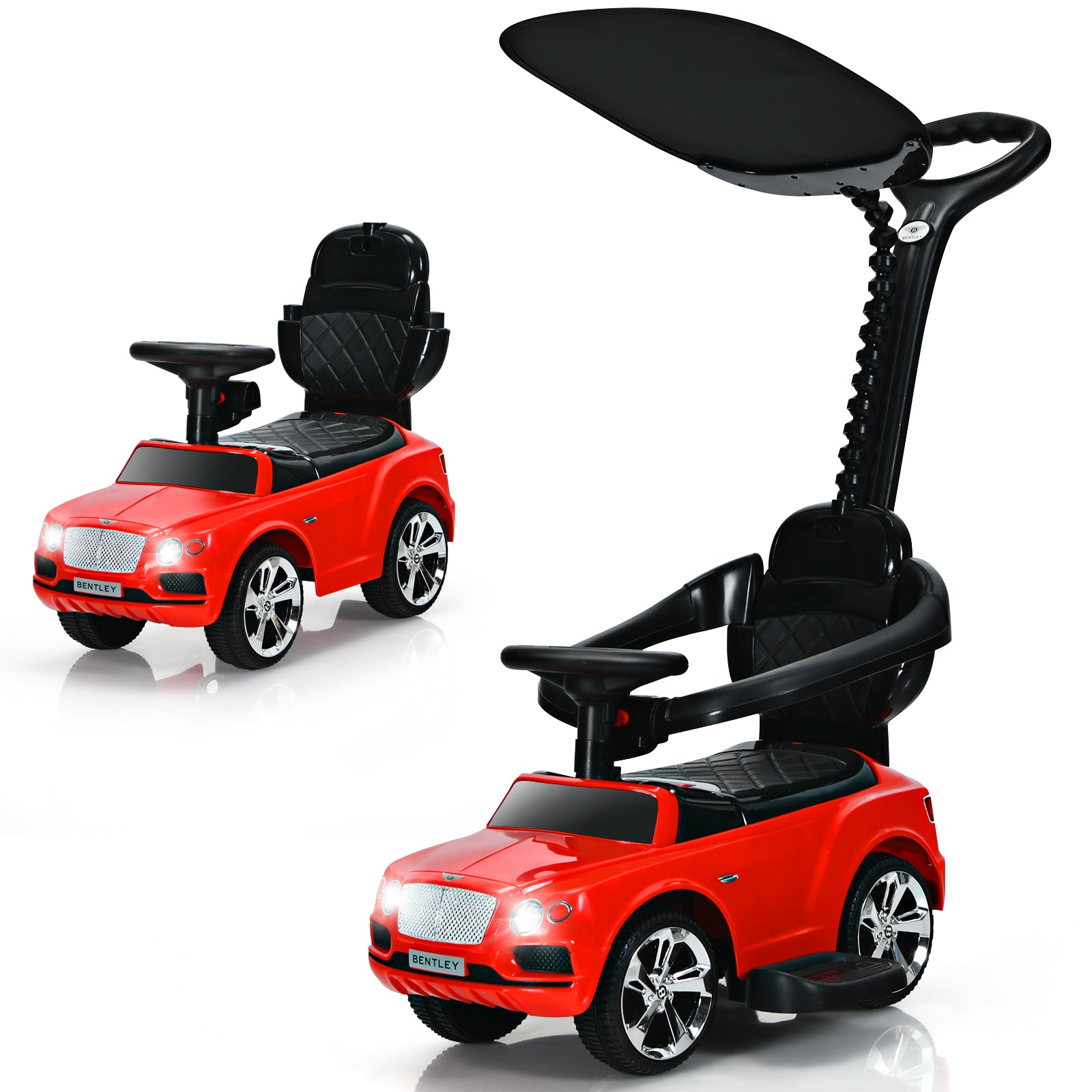 Licensed Bentley Kids Ride On Push Car with Canopy-Red