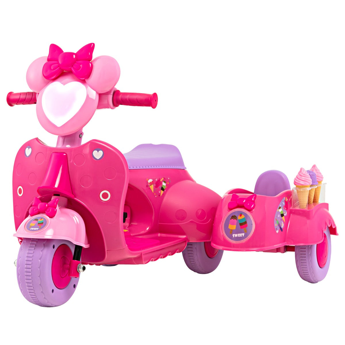 6V Battery Powered Kids Ride on Motorbike with Detachable Sidecar-Pink