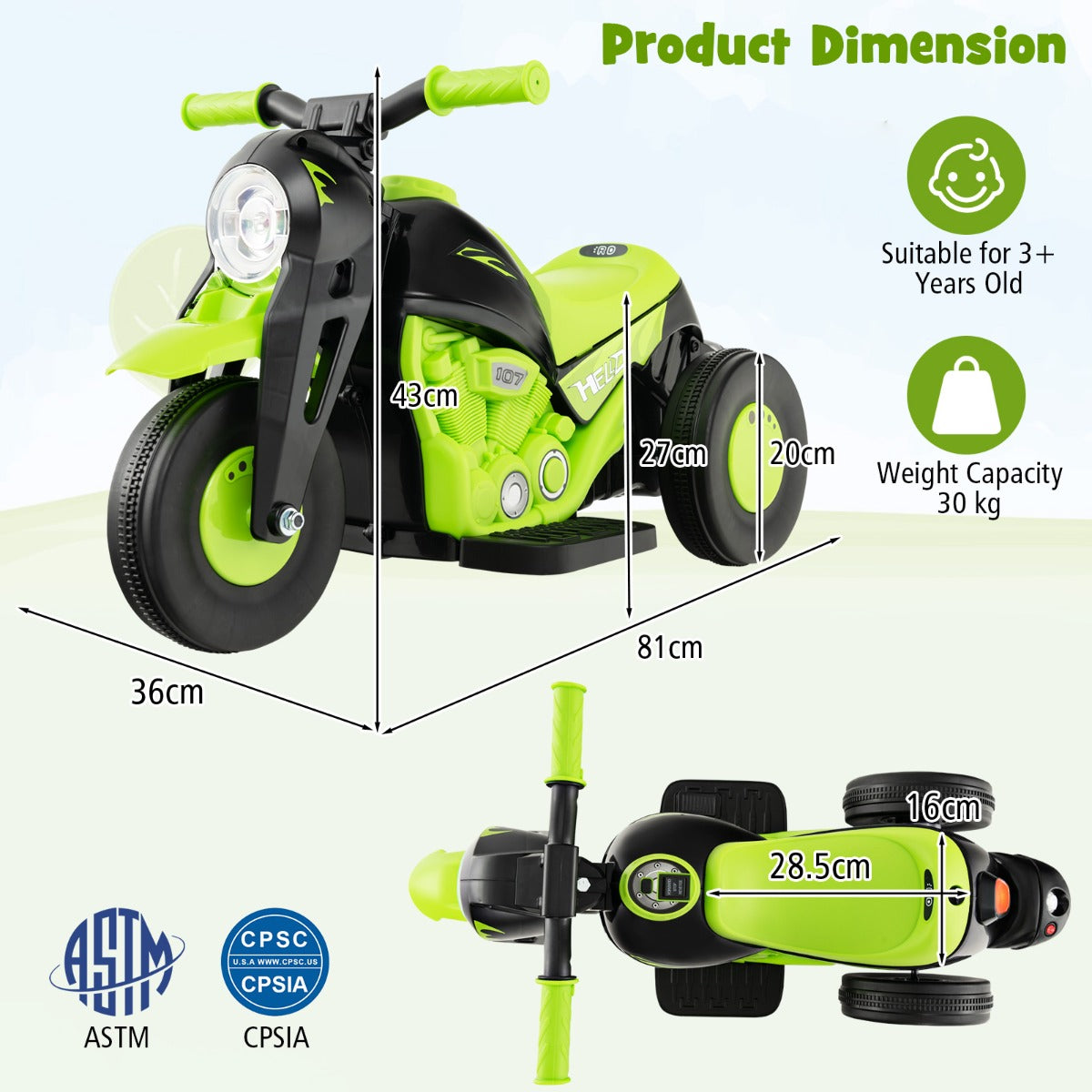 6V Electric Kid Ride on Motorcycle with Bubble Maker-Green
