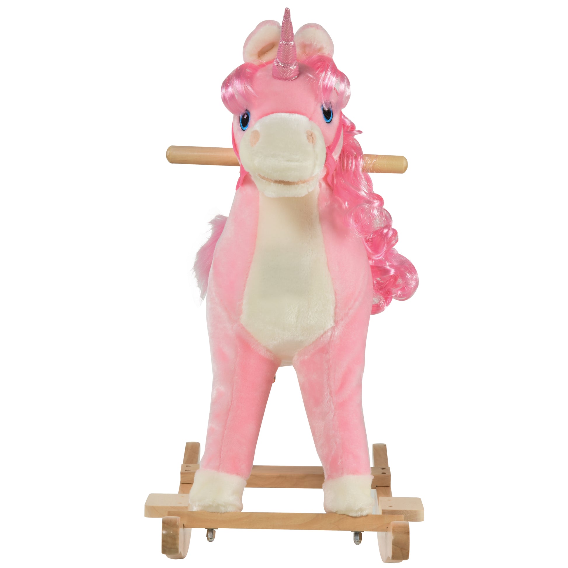 HOMCOM Kids Unicorn Plush Rocking Ride On w/ Sound Pink