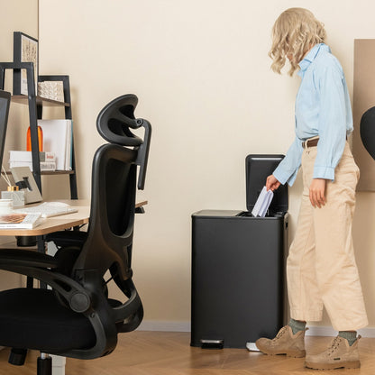 Trash Can with 2 Deodorizer Compartments and Soft Close Lids-Black