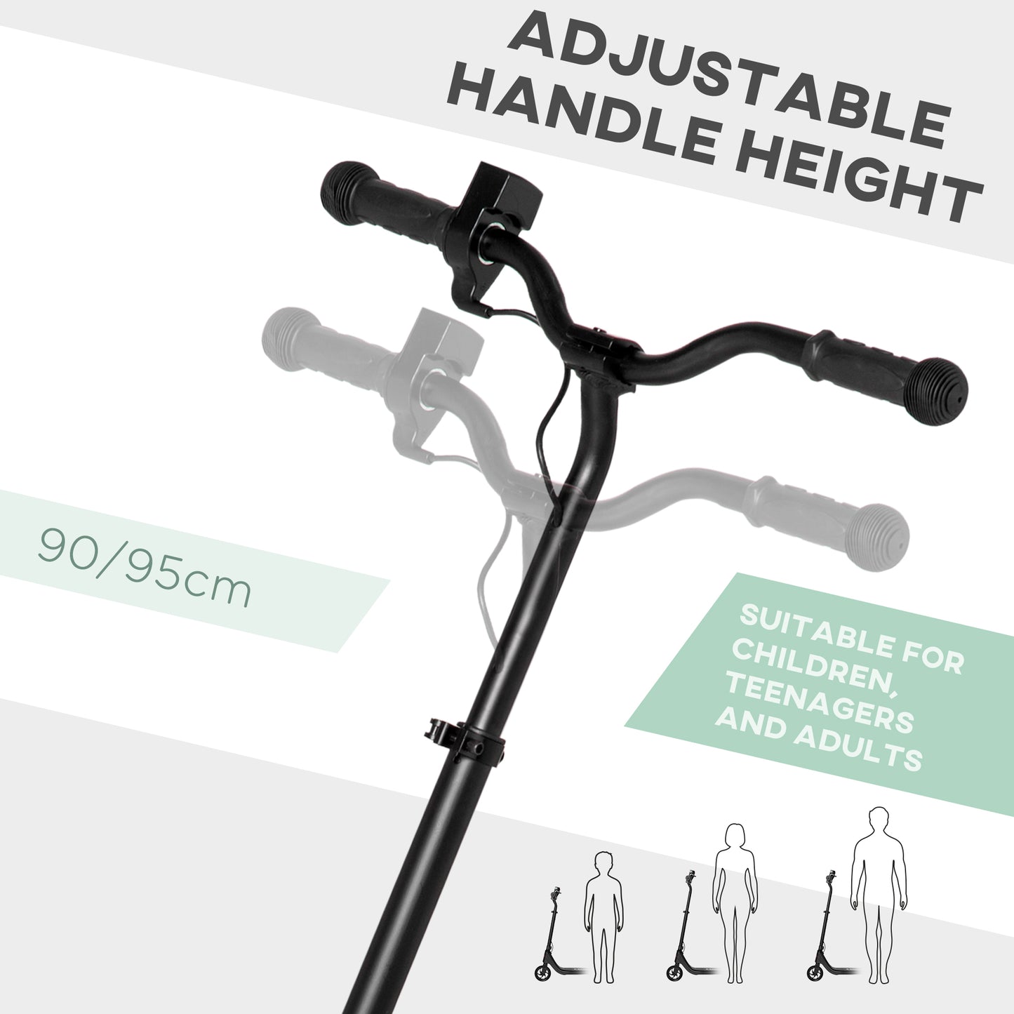 HOMCOM Electric Scooter, 120W Motor E-Scooter w/ Battery Display, Adjustable Height, Rear Brake for Ages 6+ Years - Black