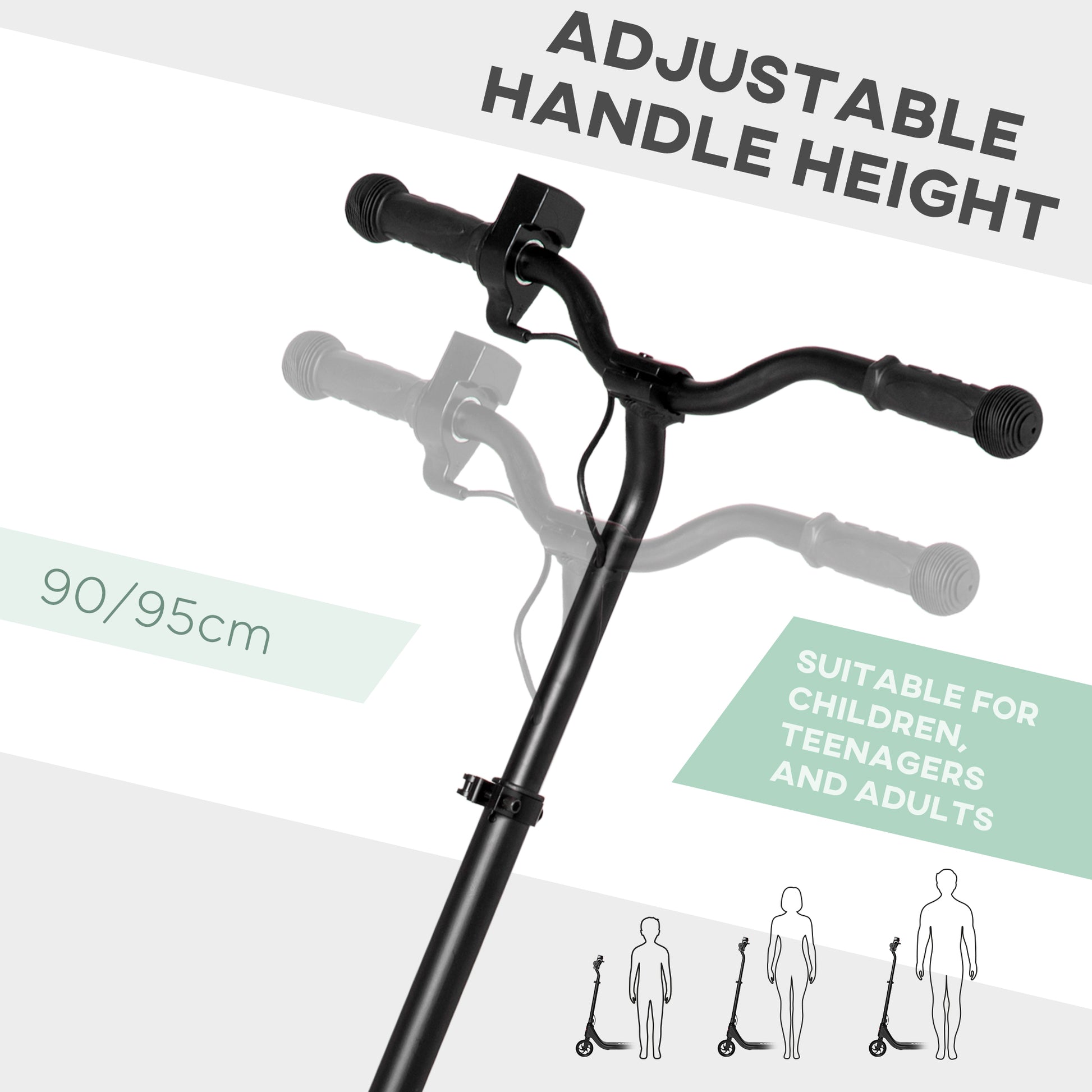 HOMCOM Electric Scooter, 120W Motor E-Scooter w/ Battery Display, Adjustable Height, Rear Brake for Ages 6+ Years - Black