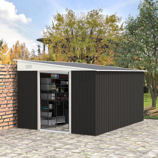 Outsunny 3.3 x 2.68m Corrugated Metal Shed - Black