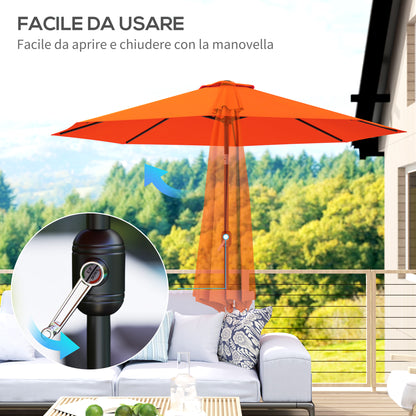 Outsunny 3(m) Garden Parasol Umbrellas, Outdoor Sun Shade with 8 Ribs, Tilt and Crank Handle for Balcony, Bench, Garden, Orange