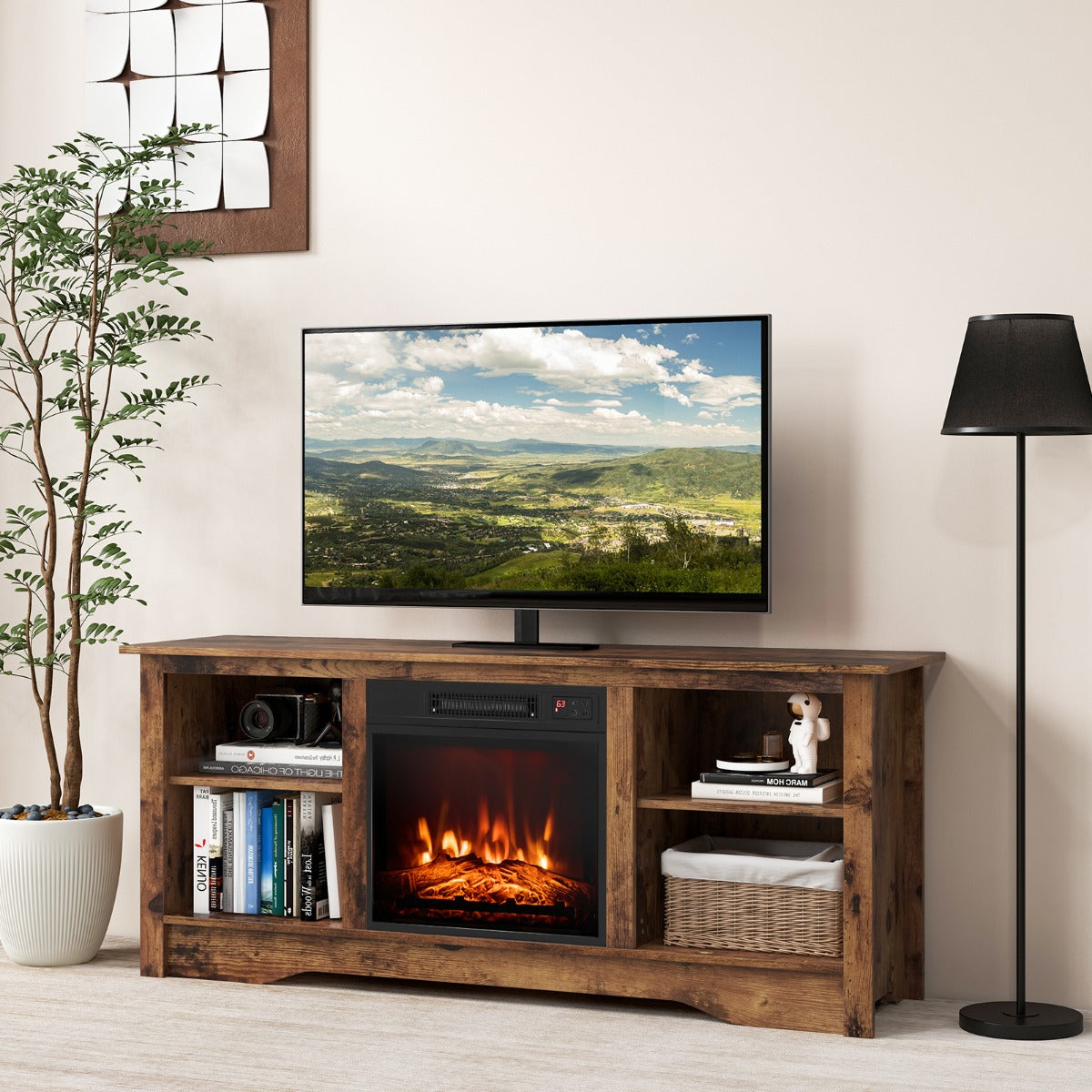 TV Stand Console Table for up to 65" with Adjustable Shelves-Rustic Brown