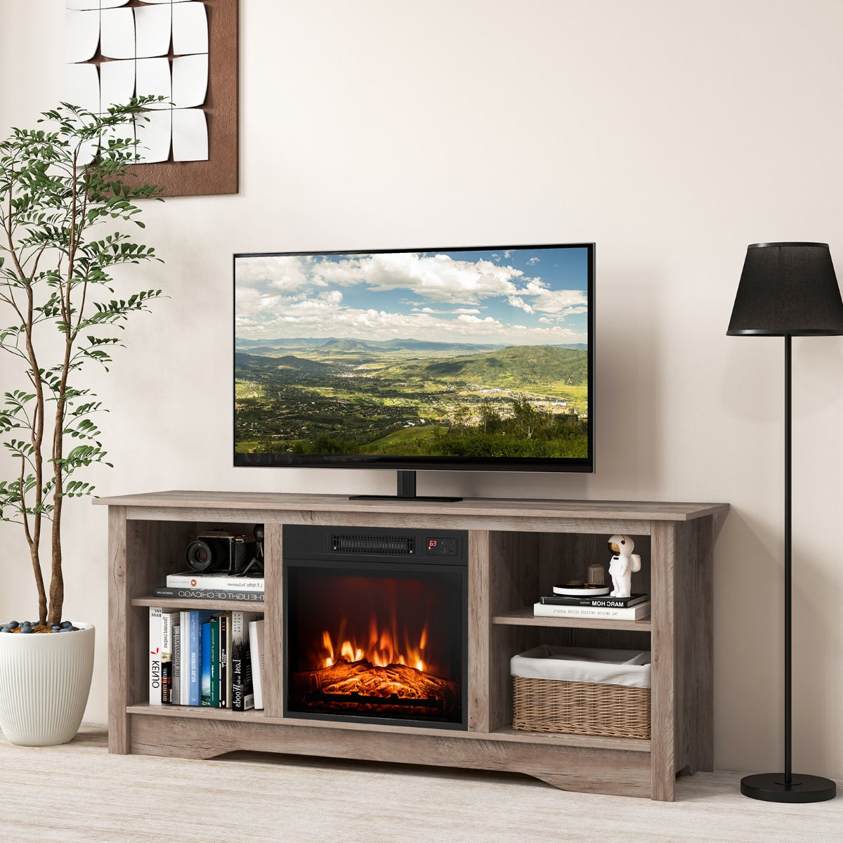 TV Stand Console Table for up to 65" with Adjustable Shelves-Grey