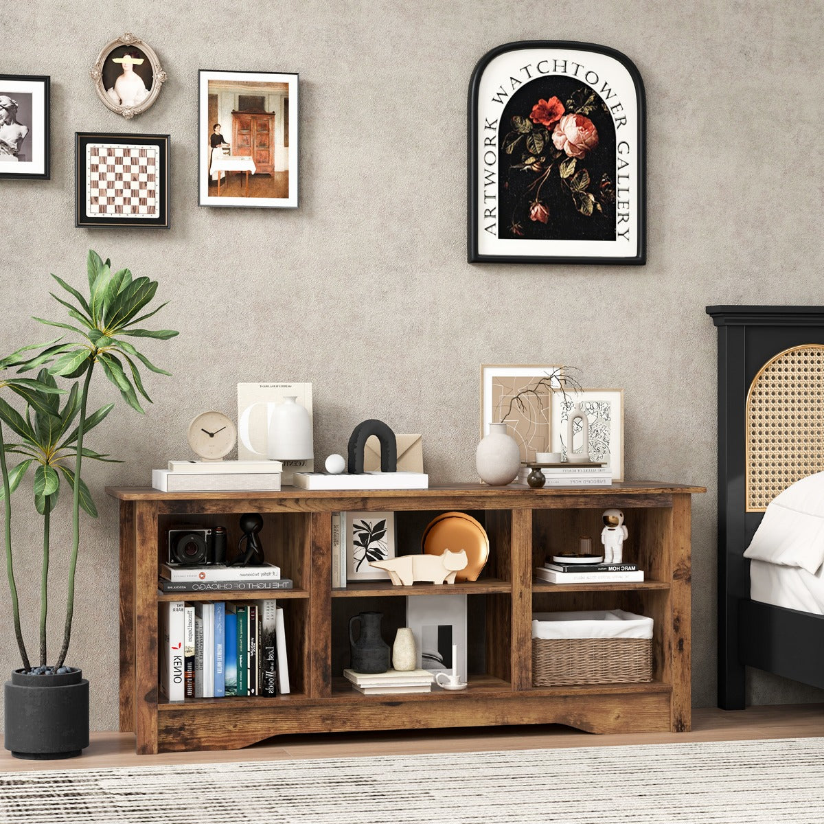 TV Stand Console Table for up to 65" with Adjustable Shelves-Rustic Brown