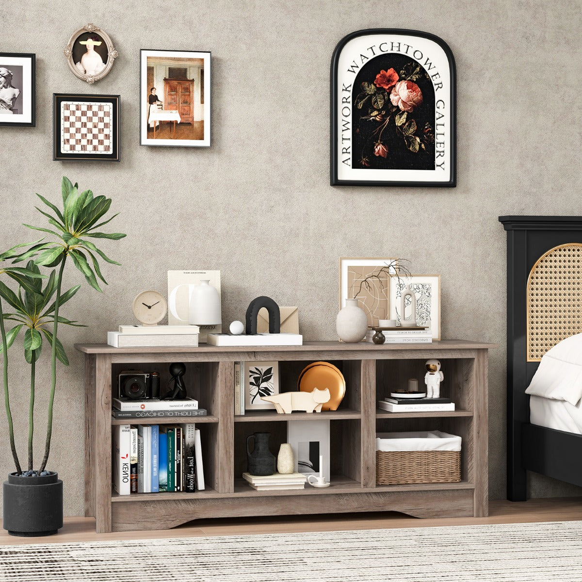TV Stand Console Table for up to 65" with Adjustable Shelves-Grey