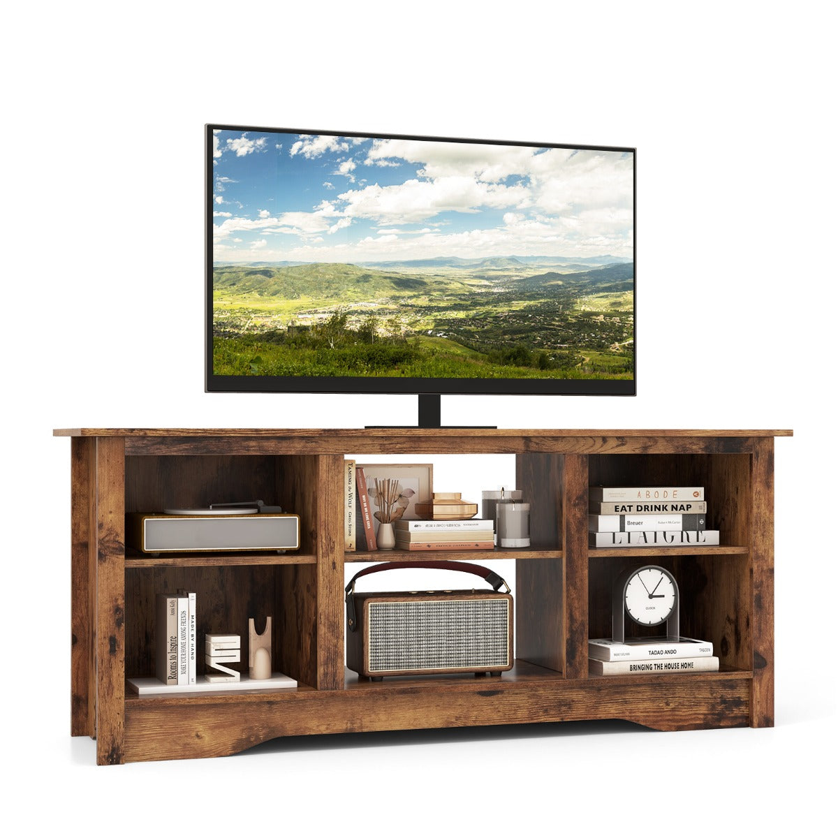 TV Stand Console Table for up to 65" with Adjustable Shelves-Rustic Brown