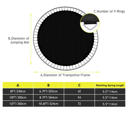 8/10FT Replacement Trampoline Mat with Metal V-Hooks, Spring Not Included-8FT