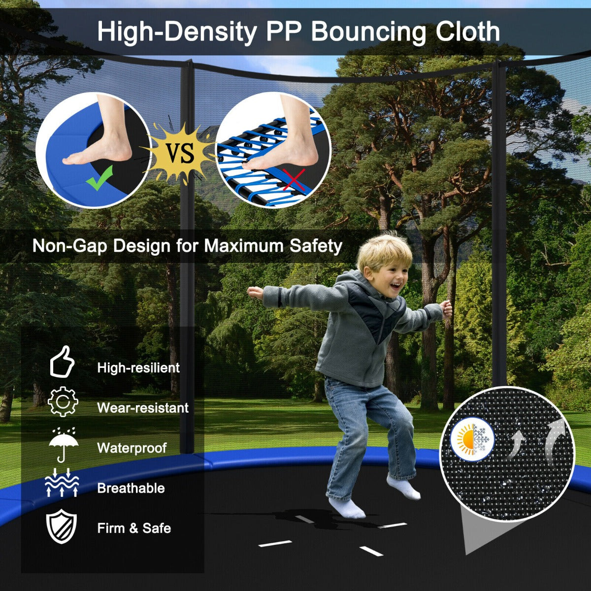 8/10/12FT Replacement Trampoline Mat with Metal V-Hooks-8FT