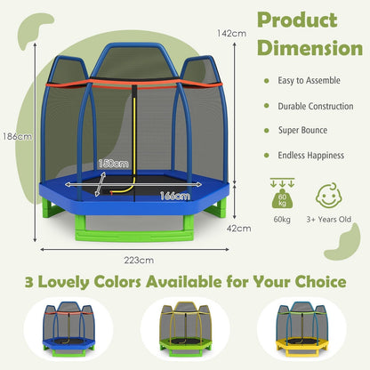 7 Feet Kids Trampoline with Safety Enclosure Net-Blue