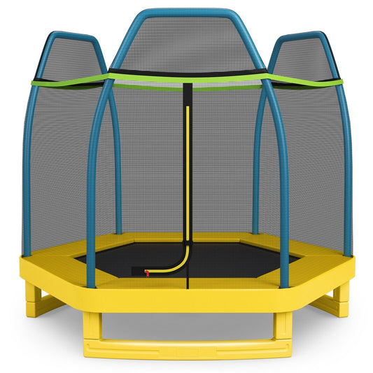 7 Feet Kids Trampoline with Safety Enclosure Net-Yellow