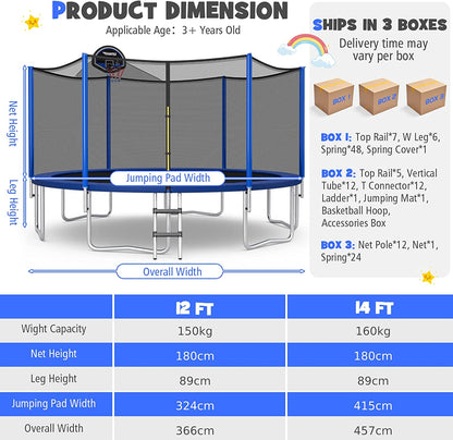 12/14 Feet Round Trampolines with Safety Enclosure Net-14FT