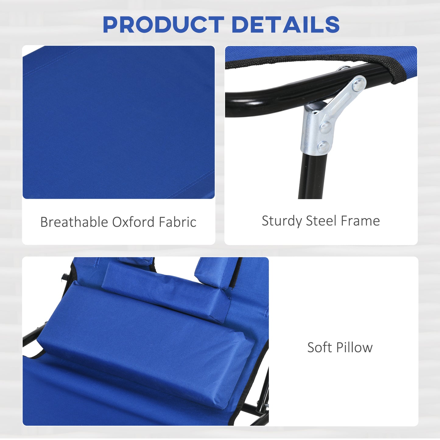 Outsunny Outdoor Folding Sun Lounger Set of 2 with Face Hole, 4 Level Adjustable Backrest Reclining Garden Lounger, Garden Recliner Sunbed with 600 D Oxford Cloth Seat and Pillow for Beach, Blue