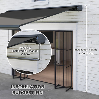Outsunny 4 x 3(m) Full Cassette Electric Awning with Remote Controller, Aluminium Frame DIY Retractable Garden Awning, UPF50+ Sun Shade Canopy for Deck Door Window, Dark Grey