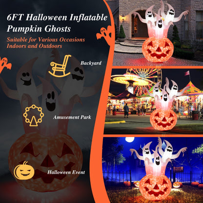 6 Feet Halloween Pumpkin Ghost Yard Decoration with LED Light